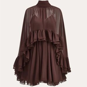 Commense Semi-Sheer Chiffon Ruffle Cape And Mini Dress NWT